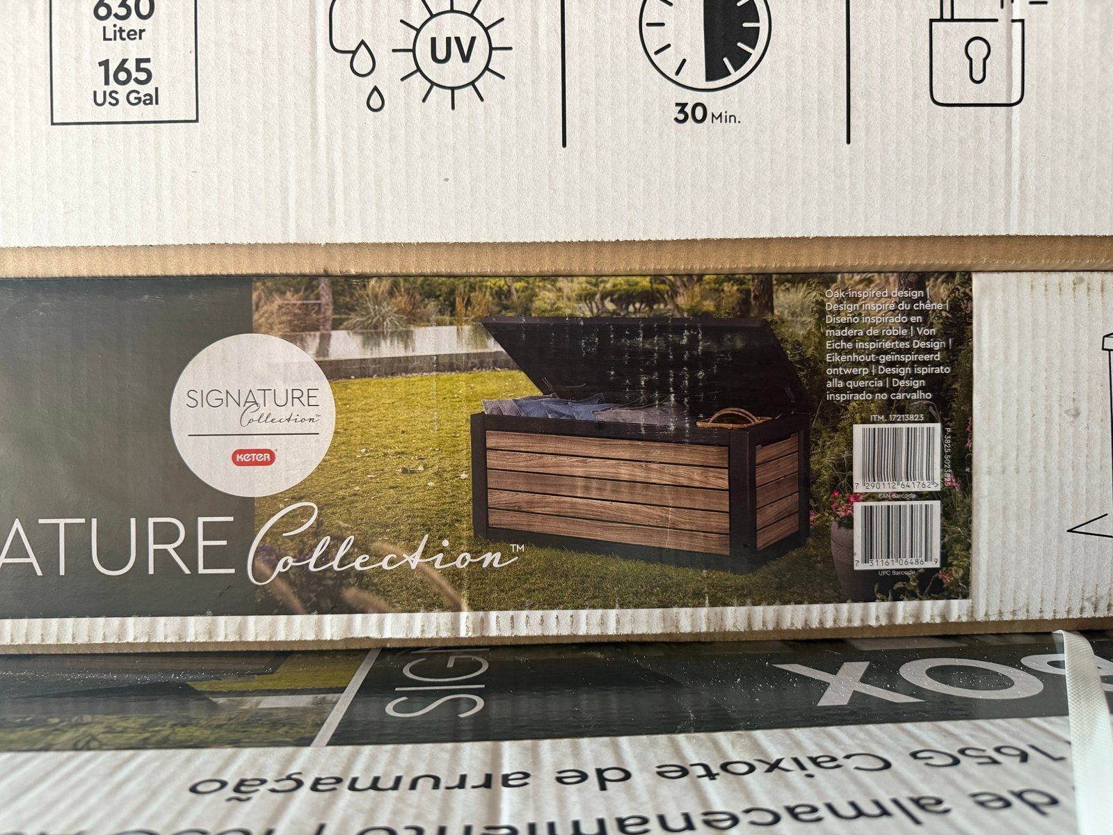 Keter Signature Walnut opbergbox tuin 630 liter, Ophalen, Nieuw, Kunststof, Overige typen