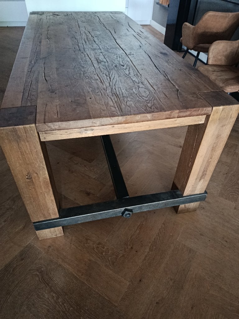 Mooie eiken houten tafel, Ophalen, Eikenhout, 200 cm of meer, 50 tot 100 cm