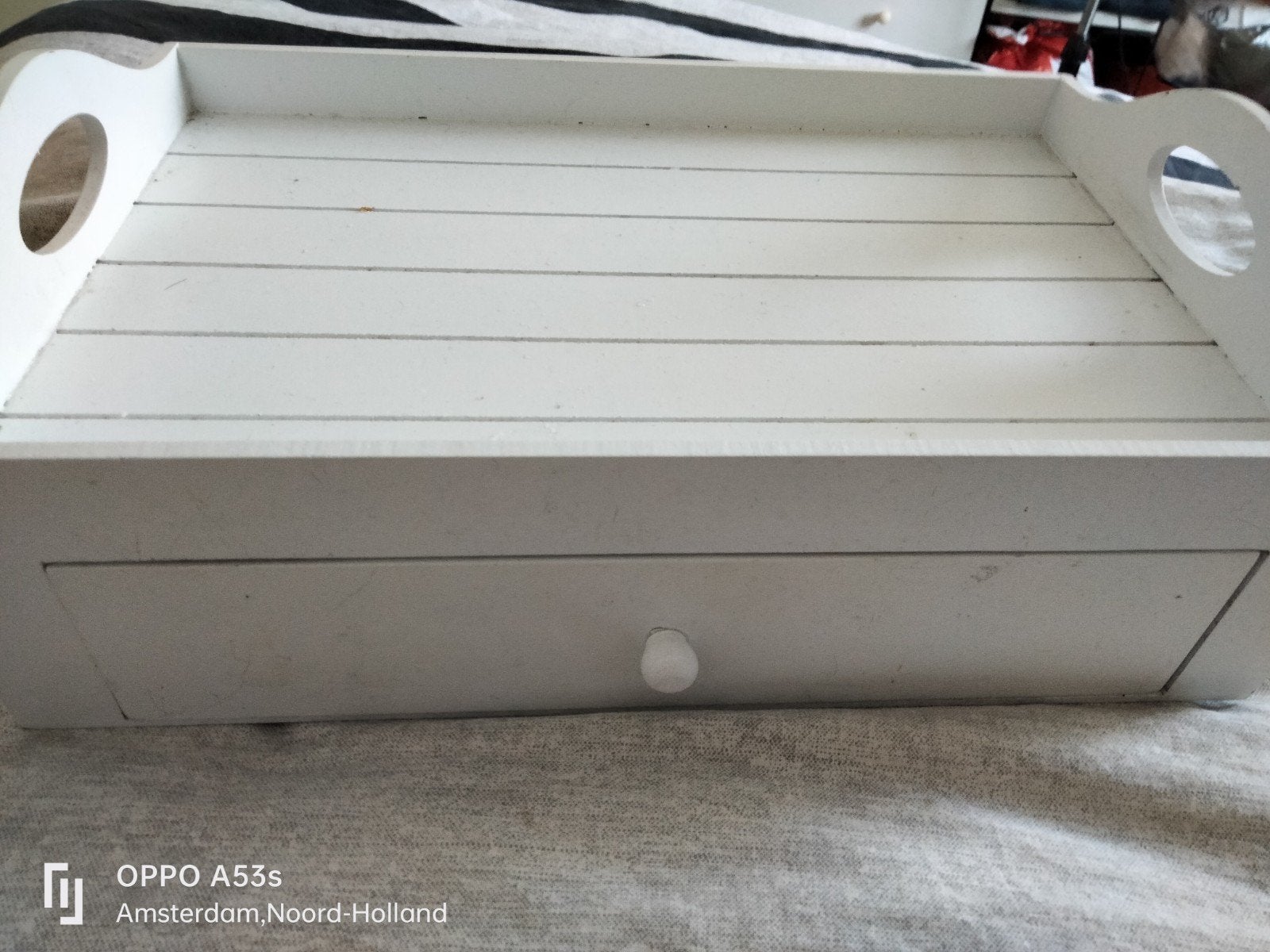 Wit houten dienblad met lade 30*20, Gebruikt, Ophalen of Verzenden, Dienblad, Met handvatten