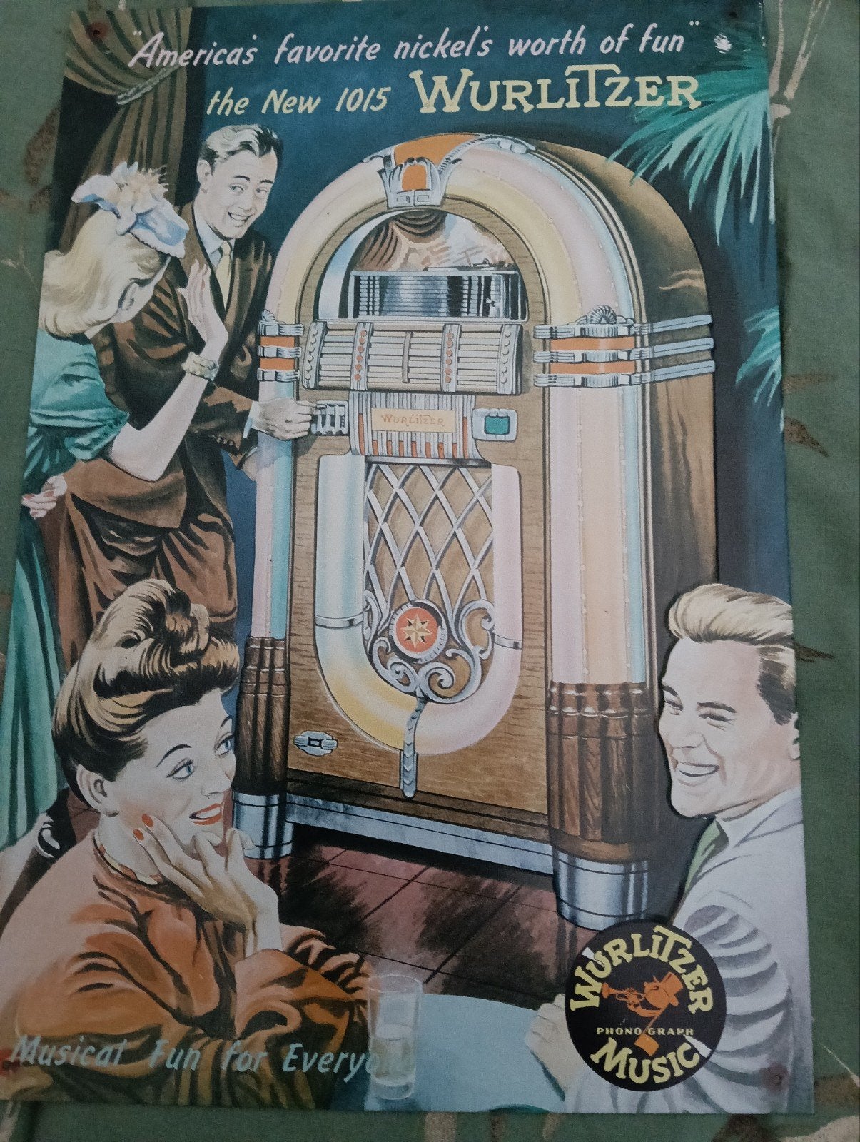 leuke metalen plaat reclame voor Wurlitzer jukebox, Verzamelen, Ophalen of Verzenden, Wurlitzer