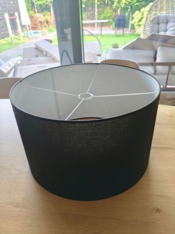 [ = - Zwarte Stoffen Lampenkap - 50cm | 30cm hoog - = ], Gebruikt, Zwart, Rond, 30 cm
