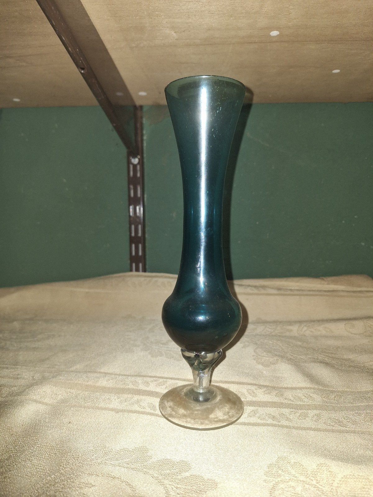 Vintage Groene Glazen Vaas op Voet, Ophalen