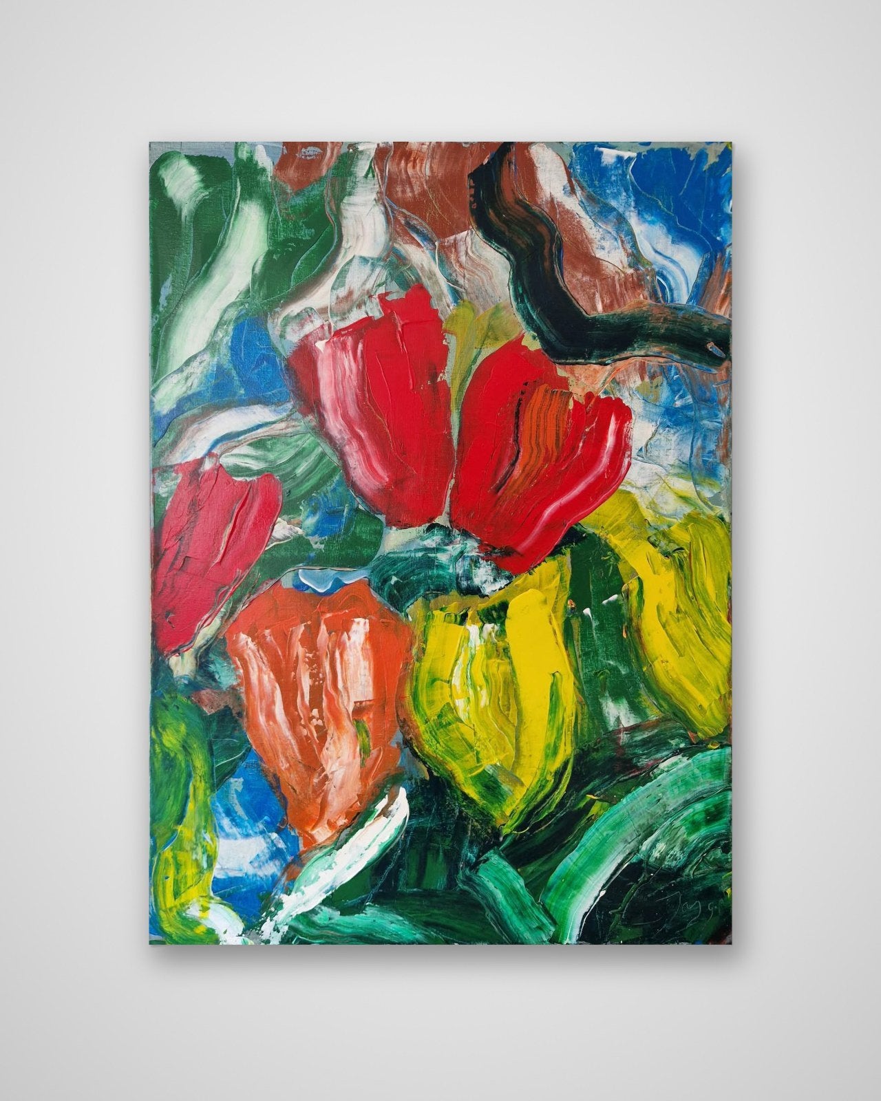 JAS (Johannes Adrianus Smit) – Tulpen, 1998 – 110 x 80 cm, Antiek en Kunst, Ophalen of Verzenden, Bloemen, Textiel, Gesigneerd