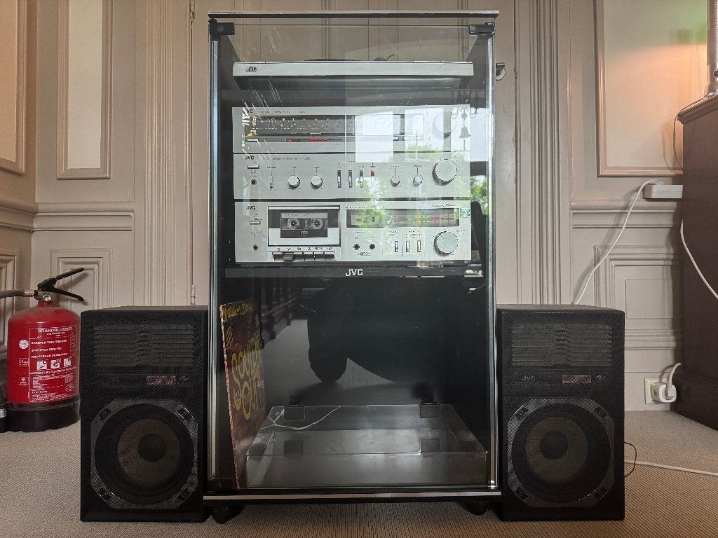 JVC Vintage Stereo Toren Set Platenspeler Cassette Begin 80, Ophalen, Tuner of Radio, JVC, Losse componenten