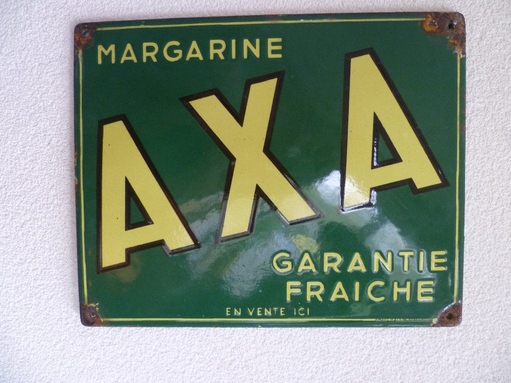 EMAILLE RECLAMEBORDJE"AXA MARGARINE''UIT JAREN 30, Ophalen of Verzenden, Gebruikt, Reclamebord