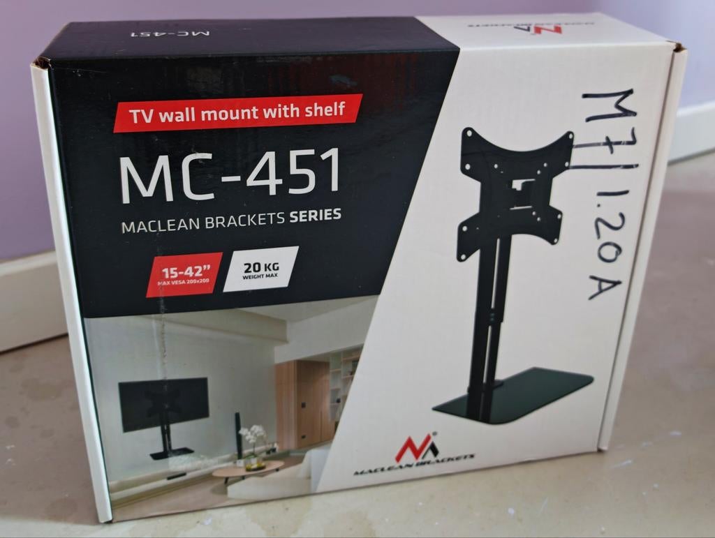Maclean MC-451 TV Muurbeugel met Glasplaat (Nieuw) – 15-42, Computers en Software, Monitoren, Ophalen, Nieuw, Overige typen, Onbekend