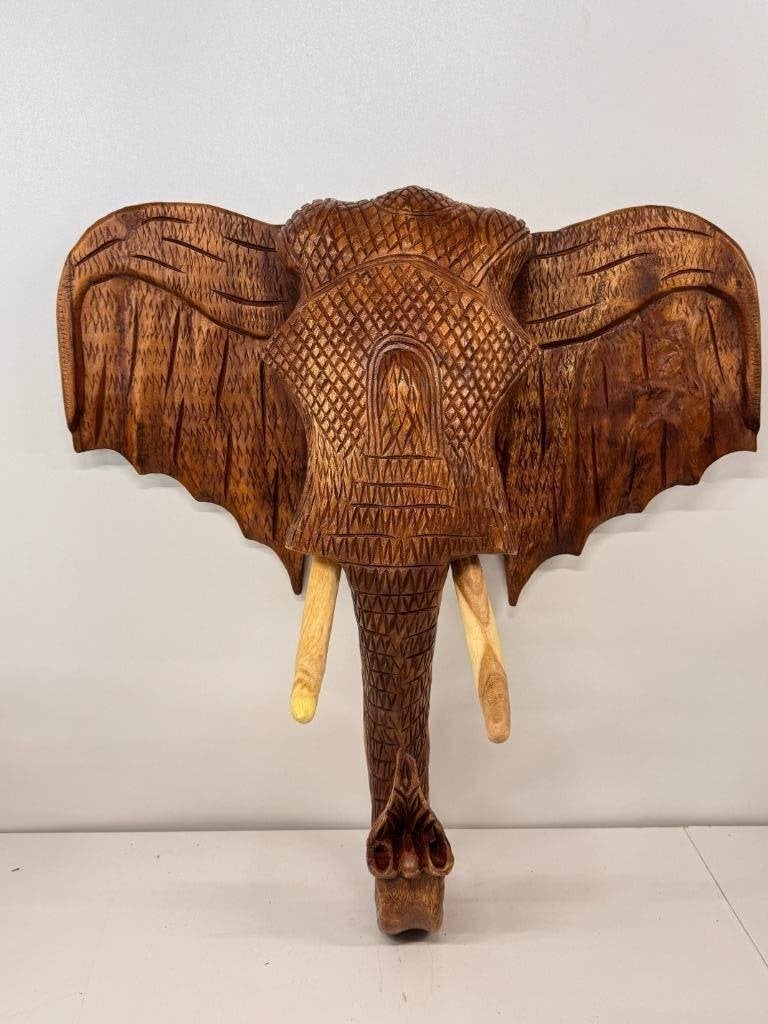 Grote houten olifantenhoofd wanddecoratie 65 cm, Huis en Inrichting, Ophalen, Westerndeco, Nieuw, Zoetermeer