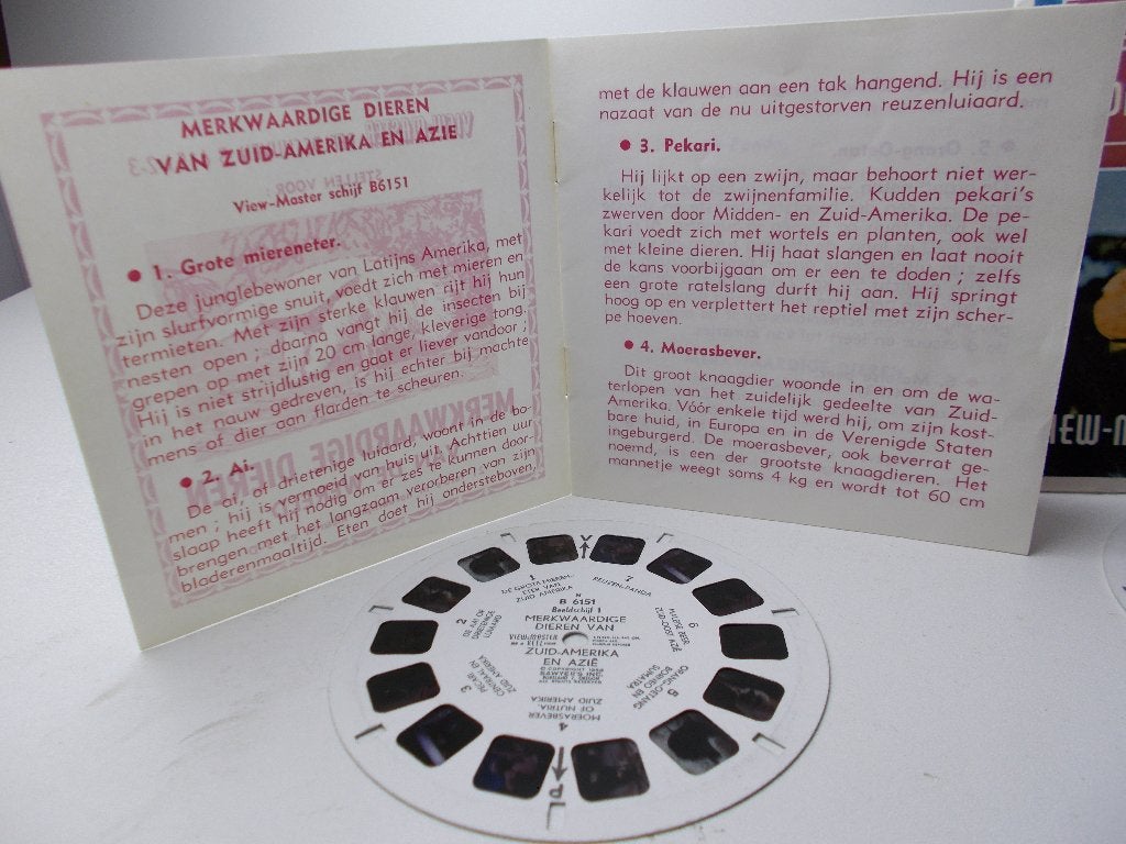 1958 VIEWMASTER 3 REELS. MERKWAARDIGE DIEREN + NL Boekje!, Ophalen of Verzenden, Zo goed als nieuw