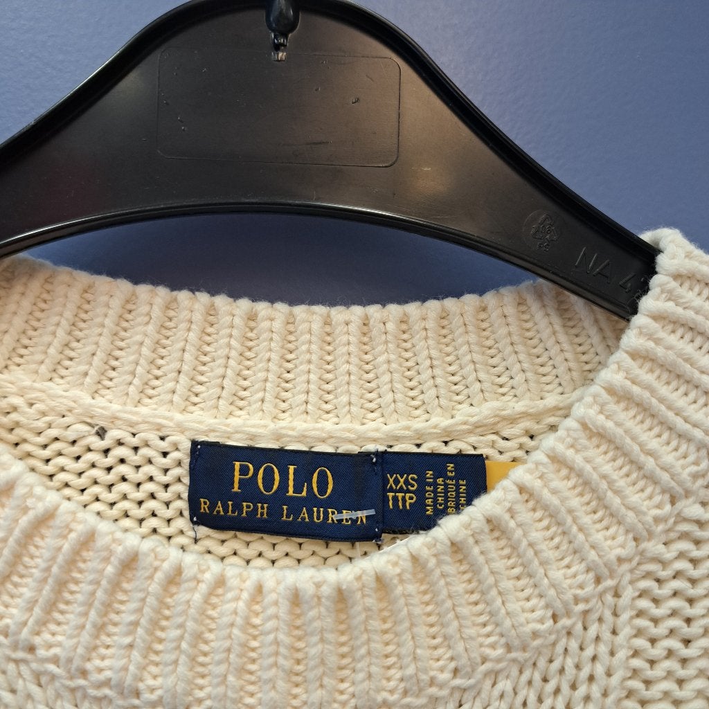 Ralph Lauren creme kabeltrui knitted mt XXS of 164 nr 50641, ., Wit, Ophalen of Verzenden, Zo goed als nieuw