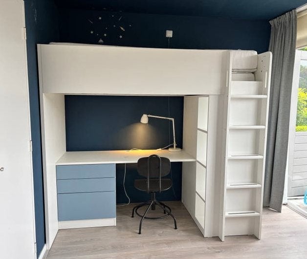 IKEA Småstad Hoogslaper 90x200 met bureau en opbergruimte, Ophalen, Gebruikt, Eenpersoons, 200 cm