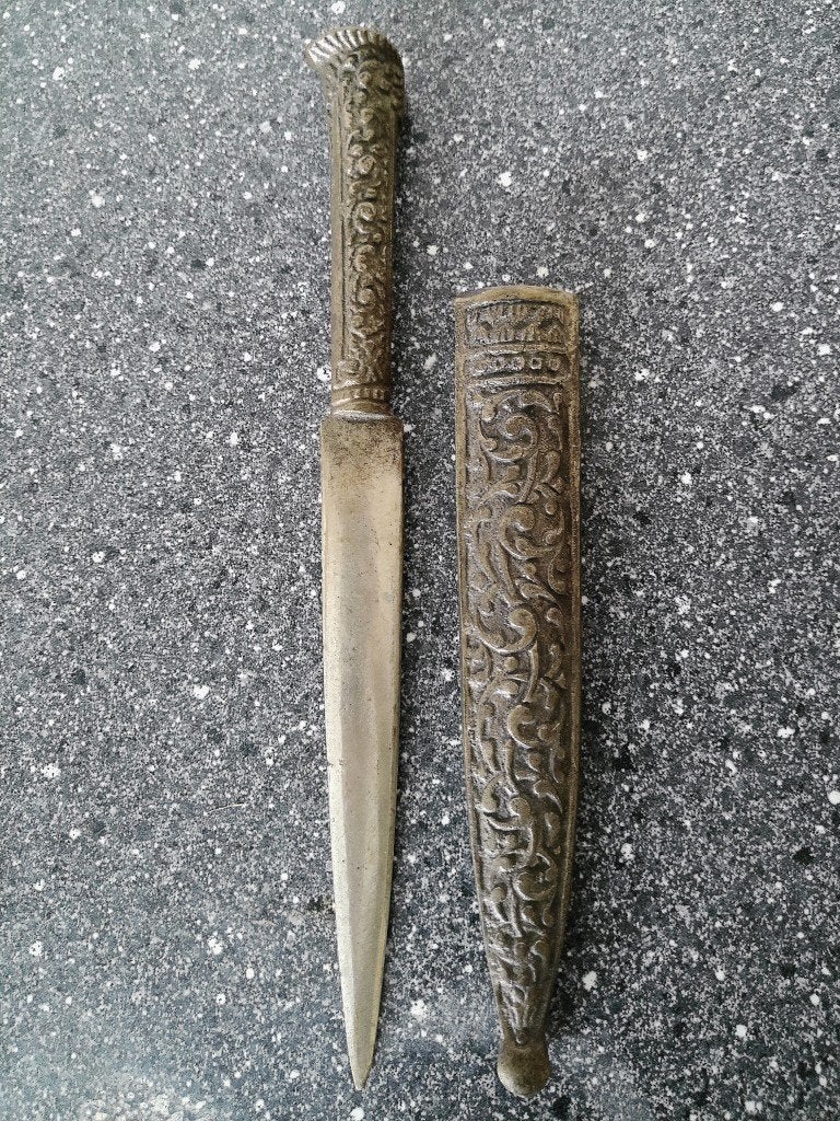Antieke of vintage verzilverde dolk briefopener Ottomaans ?, 22 cm, Handgemaakt, Overige herkomsten, Bruin