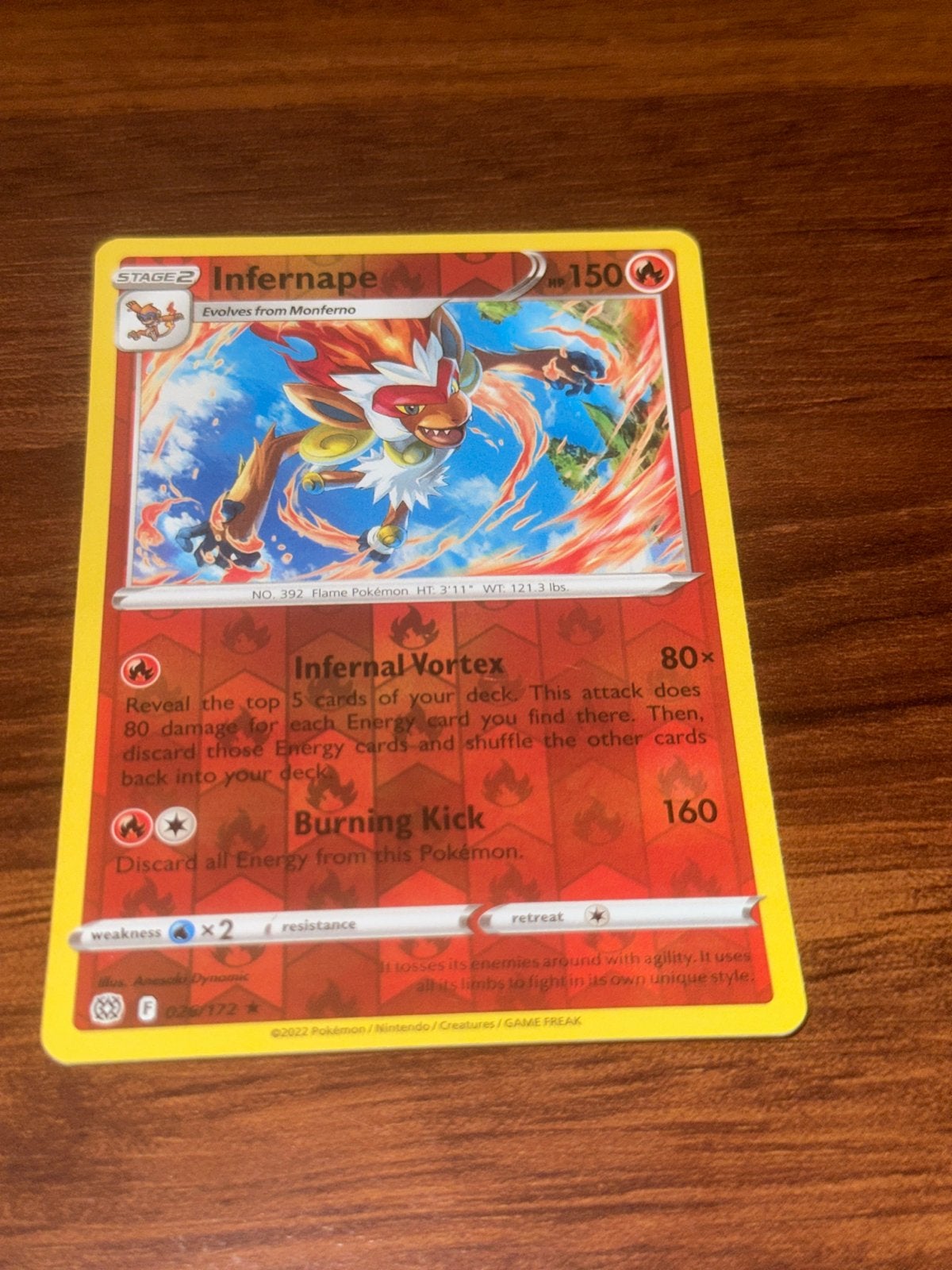 Pokémon Kaart Infernape 026/172 - Zo goed als nieuw, Ophalen of Verzenden, Zo goed als nieuw, Losse kaart