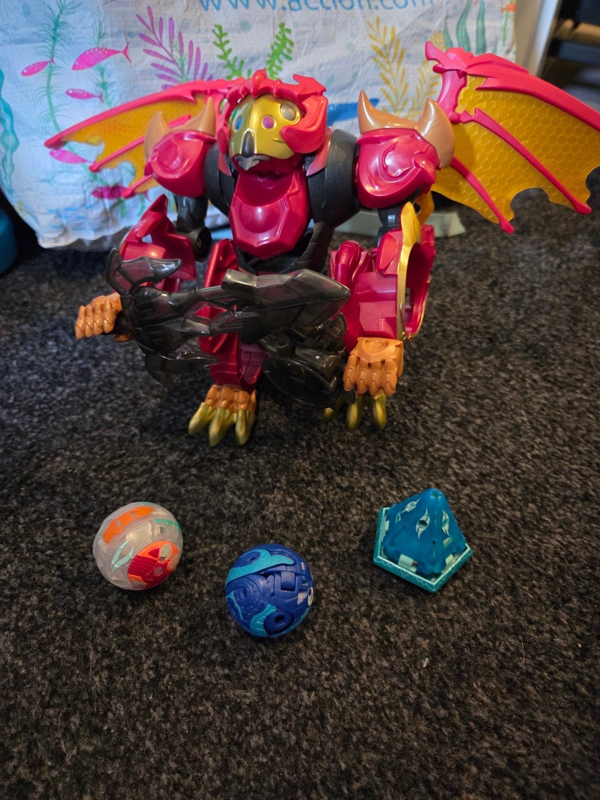 Bakugan Geogan Rising Dragonoid Colossus & 3 Bakugan, Ophalen of Verzenden, Gebruikt
