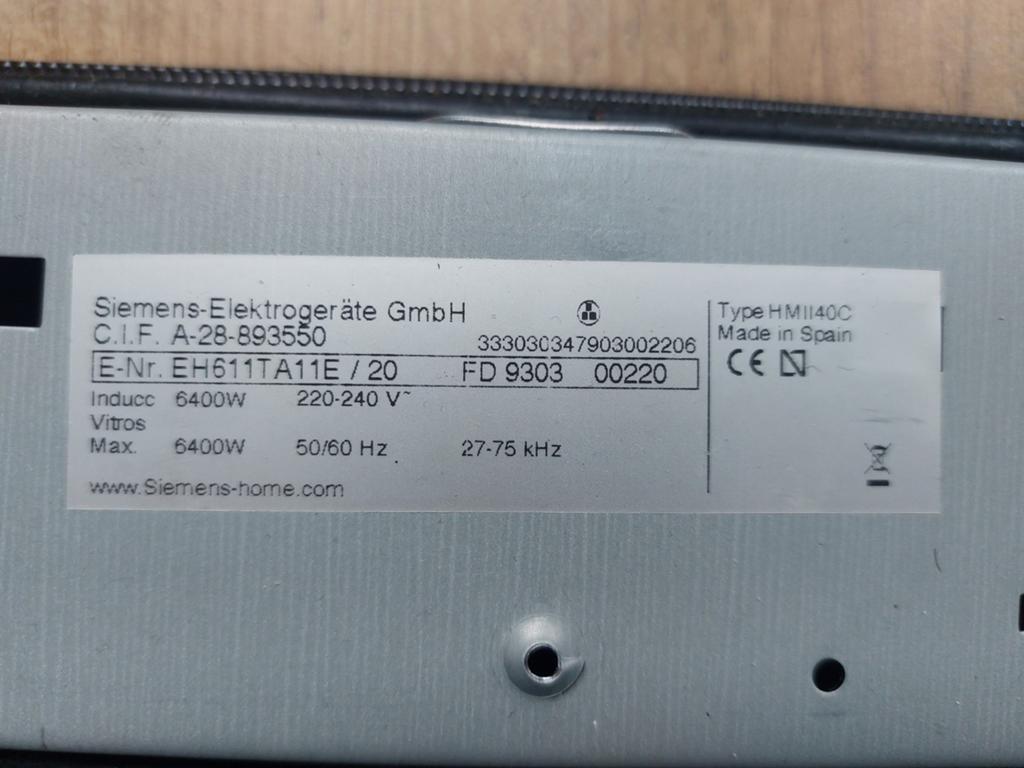 Siemens Inductie Kookplaat EH611TA11E/20 - Gebarsten, Witgoed en Apparatuur, Kookplaten, Ophalen, Inbouw, Inductie, 4 kookzones
