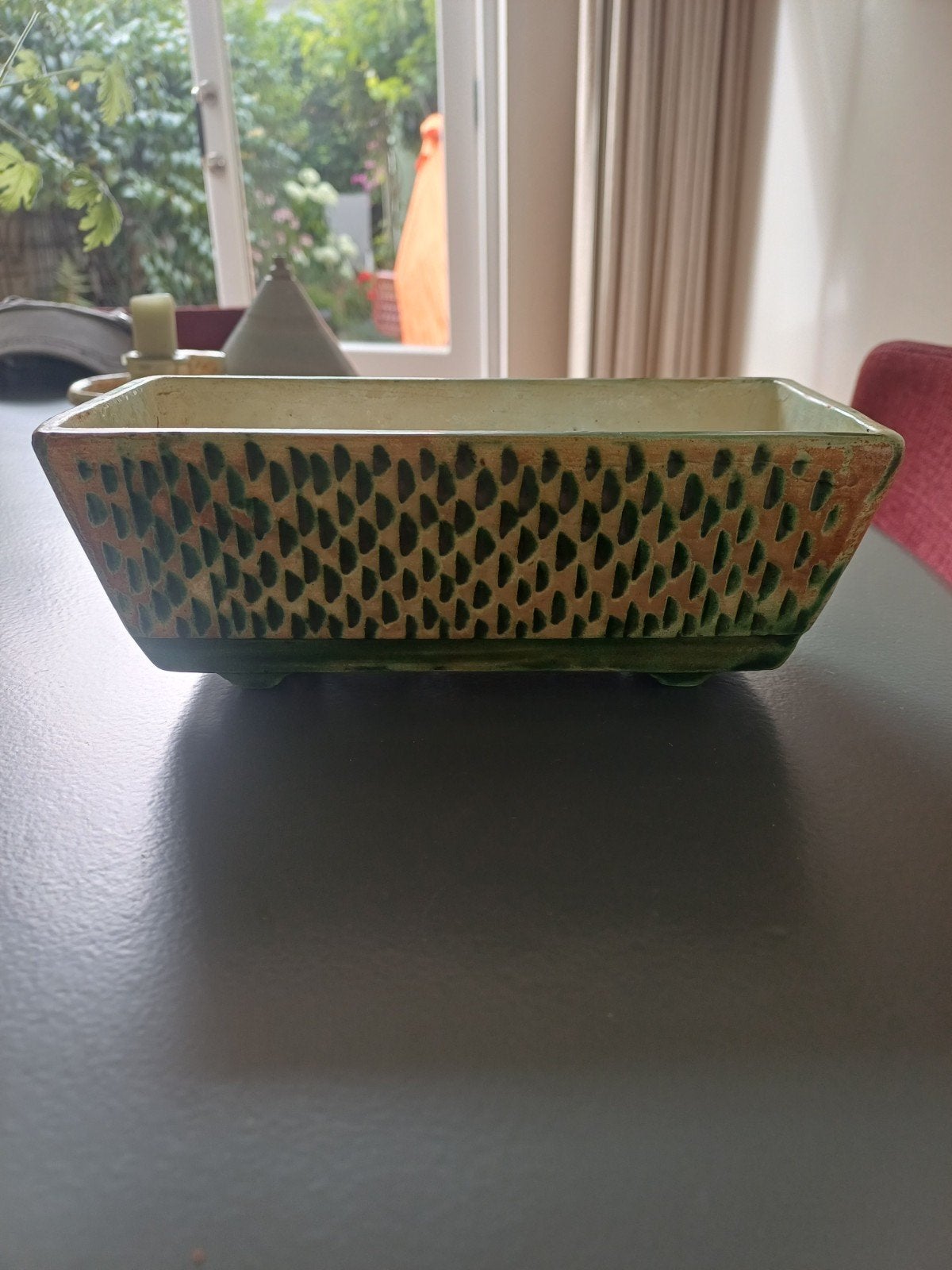 Vintage Ker-Bedr bloempot/plantenbak, groen geglazuurd, Ophalen of Verzenden