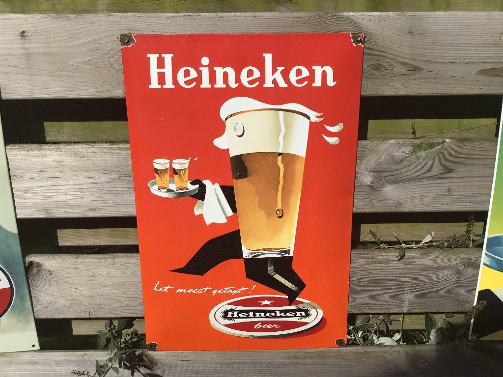 Heineken emaille reclamebord, Verzamelen, Ophalen of Verzenden, Gebruikt, Reclamebord