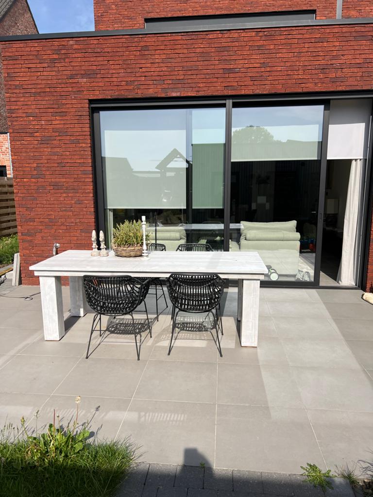Witte houten tuintafel van steigerhout, Tuin en Terras, Tuintafels, Zo goed als nieuw, Rechthoekig, Hout, Ophalen of Verzenden
