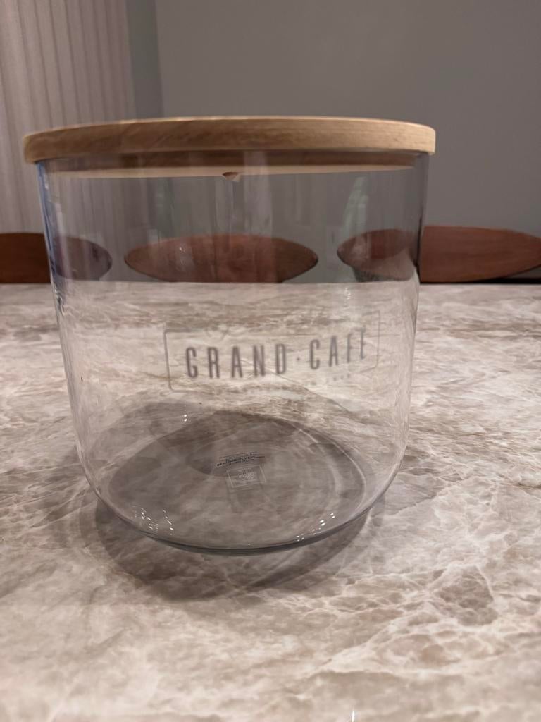 Riviera Maison Grand Café Voorraadpot met Houten Deksel, Glas, Ophalen of Verzenden, Zo goed als nieuw, Voorraadpot