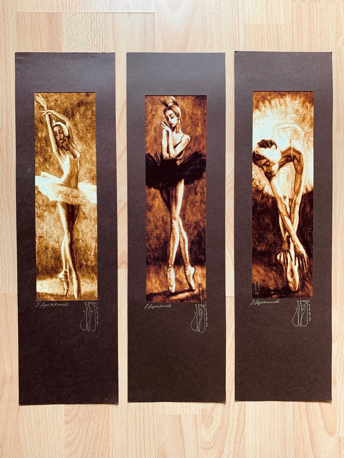 3 handgeschilderde ballerina's in sepia, St. Petersburg, Portret of Personen, Realistisch, Overige technieken, Ophalen of Verzenden