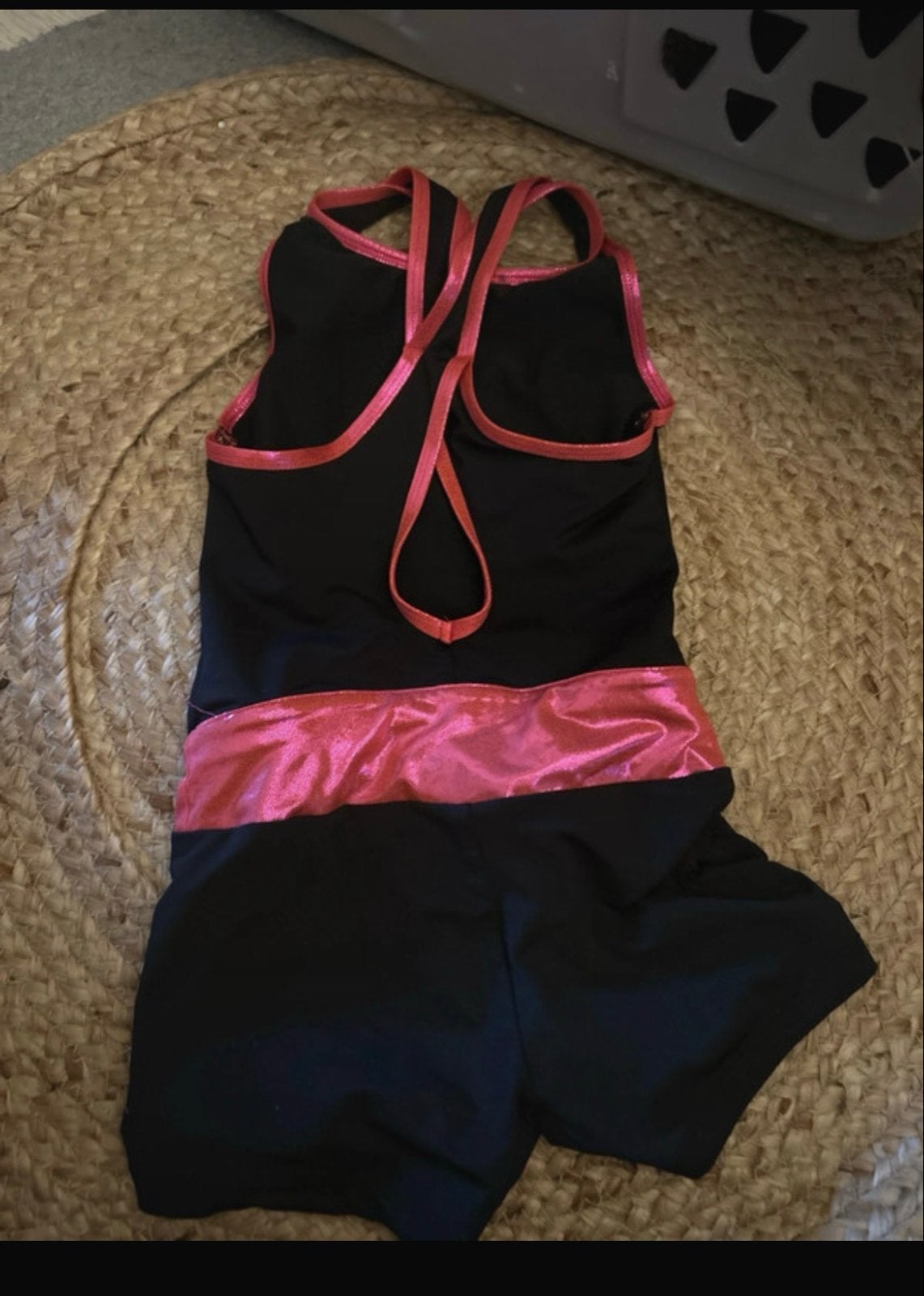 Turnpakje/gympakje zwart met roze en steentjes, Zwart, Overige typen, Ophalen of Verzenden, Zo goed als nieuw