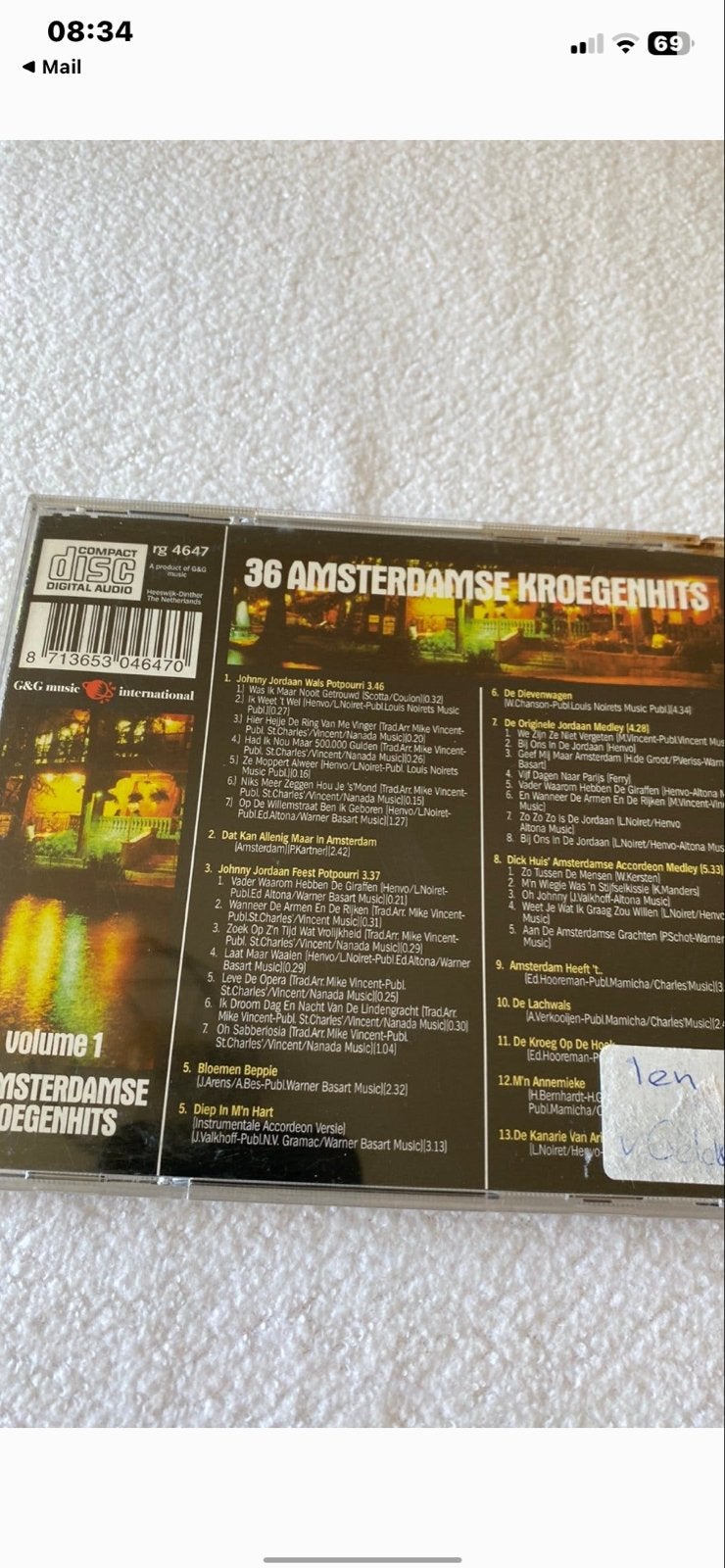 36 Amsterdamse Kroegenhits - Volume 1 CD, Gebruikt, Ophalen of Verzenden, Levenslied of Smartlap, Verzamelalbum