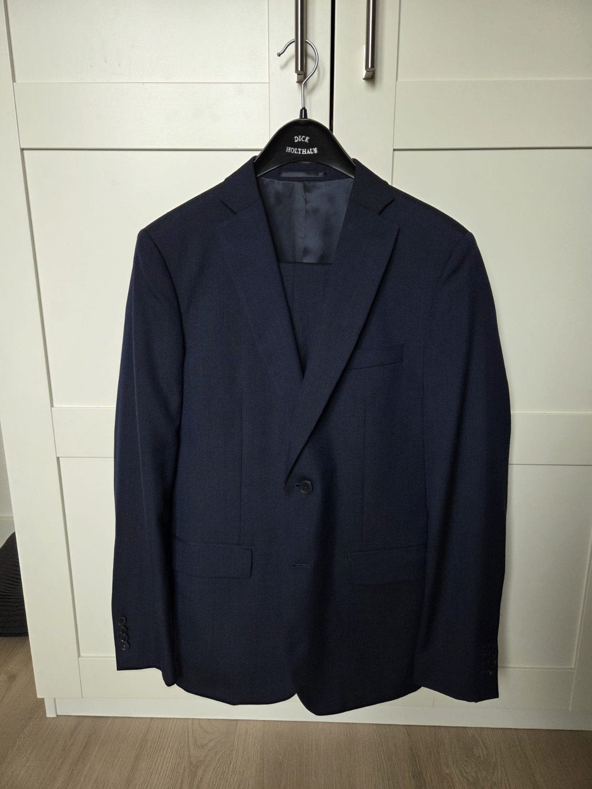 WE navy slim fit pak luxury wool blend (48), Kleding | Heren, Kostuums en Colberts, WE, Ophalen of Verzenden, Zo goed als nieuw