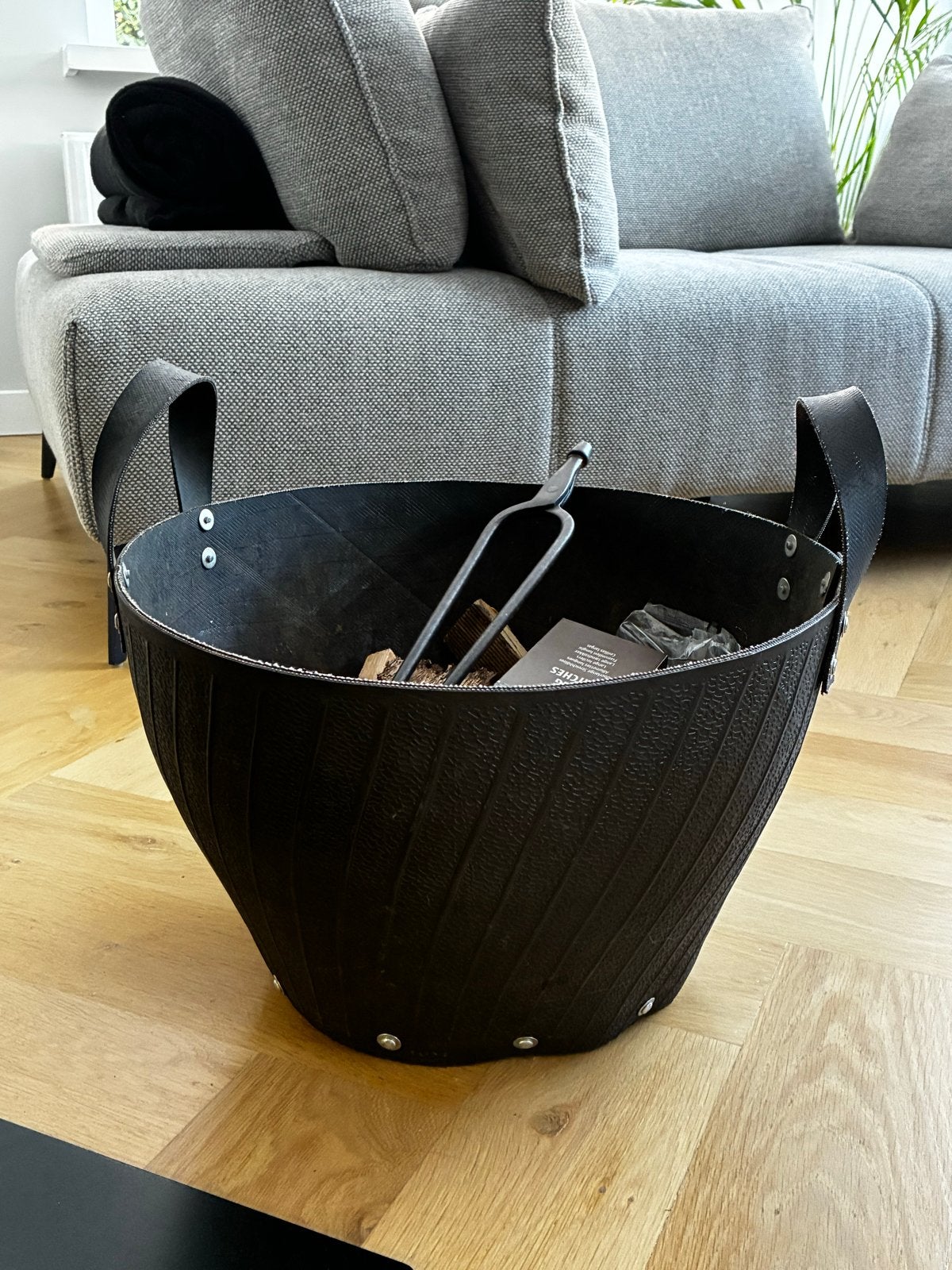 Haardhoutmand / Bak van gerecycled rubber - Zwart, Verzenden, Zwart, Overige materialen