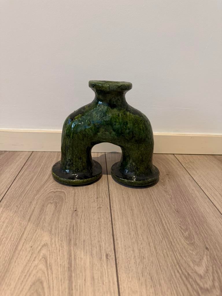 Tamegroute olifantenpoot vaas kandelaar groen, Ophalen, Aardewerk of Porselein, Nieuw, Minder dan 50 cm