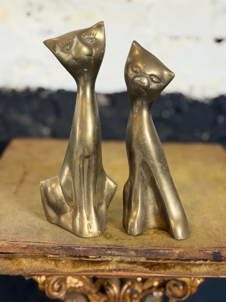 Set twee vintage messing katten paartje, Ophalen of Verzenden, Koper