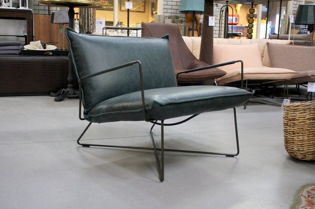 Luxe fauteuil EARL Jess Design metaal & leer Luxor Navy Blue, Ophalen, 75 tot 100 cm, Zo goed als nieuw, 75 tot 100 cm