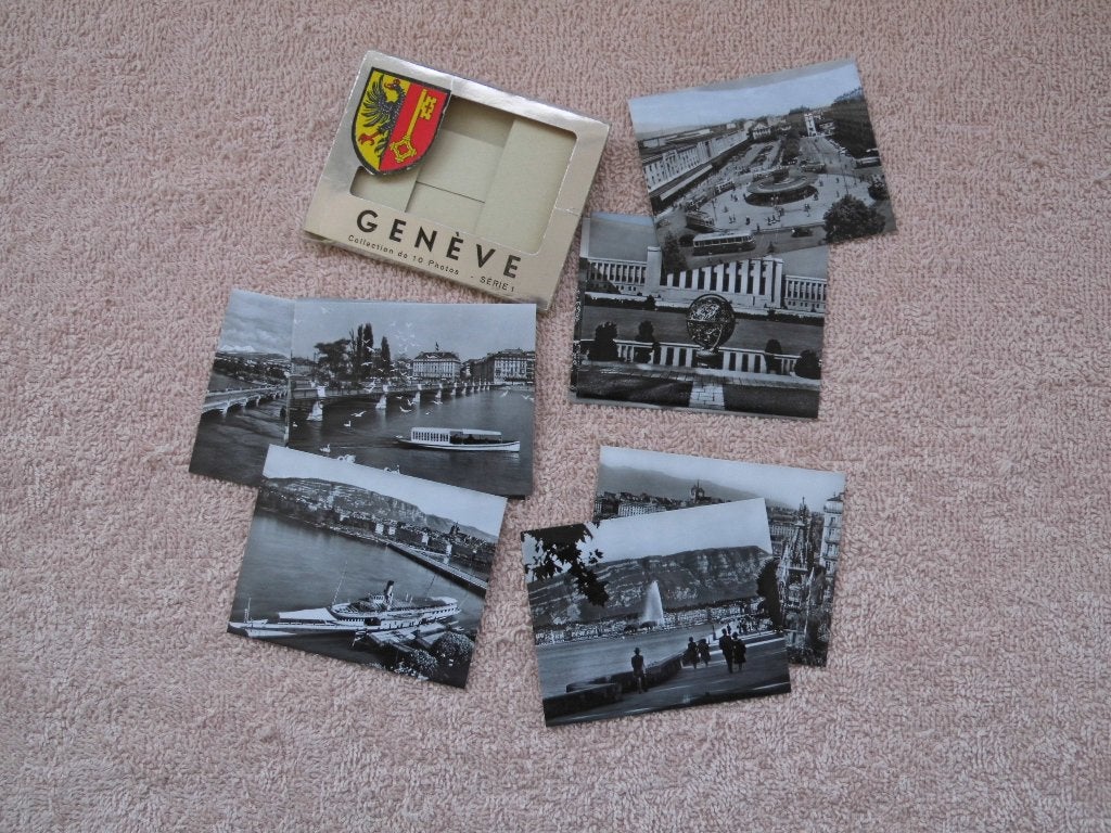 Vintage ansichtkaarten Genève -Zwart-wit set van 10 kaartjes, Ophalen of Verzenden, 1940 tot 1960, Ongelopen, Overig Europa
