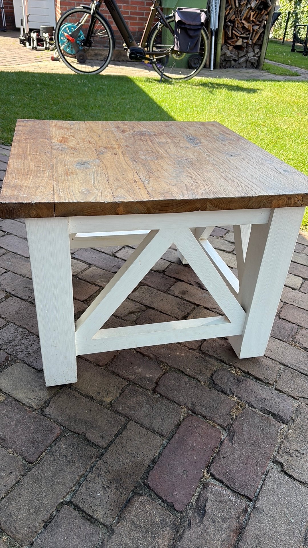 Teakhouten tafeltje, Ophalen, Zo goed als nieuw, Vierkant, 50 tot 100 cm