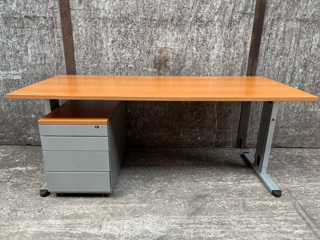 Verstelbaar bureau 180x80cm + ahrend ladeblok op wielen, Ophalen of Verzenden, In hoogte verstelbaar, Gebruikt