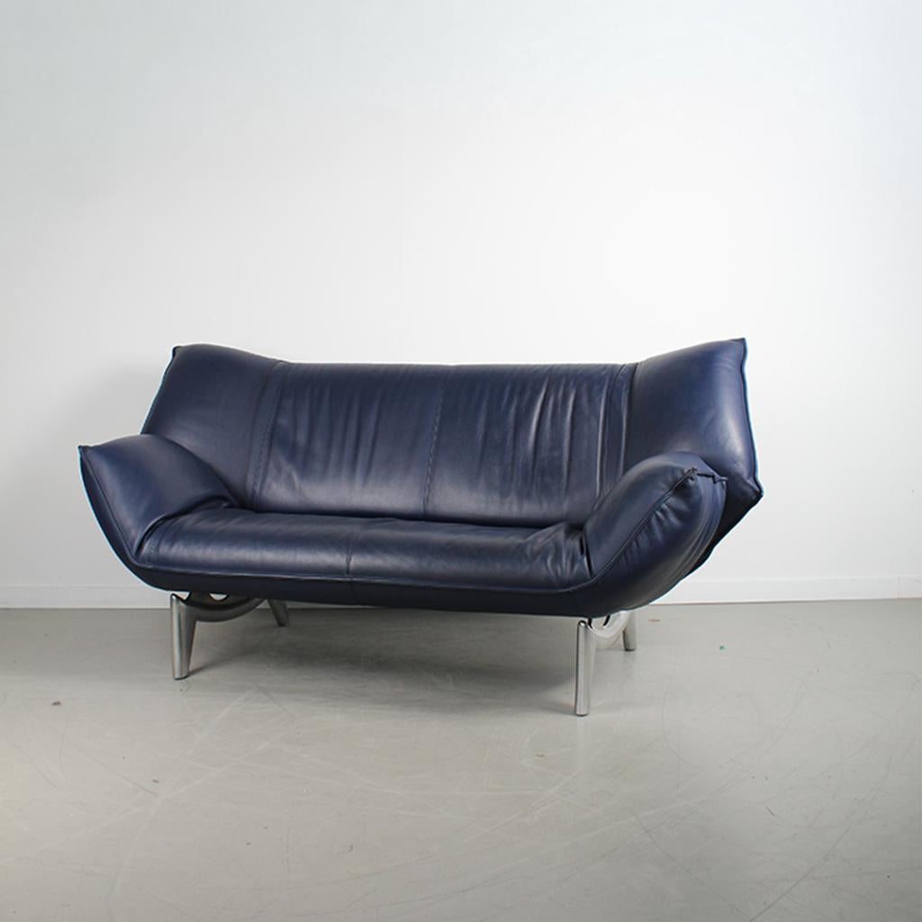 2x Leolux Tango 2-zits/192cm Bank Blauw Leer – Gepolijst, Huis en Inrichting, Banken | Bankstellen, Niet ingevuld, Gebruikt, 150 tot 200 cm