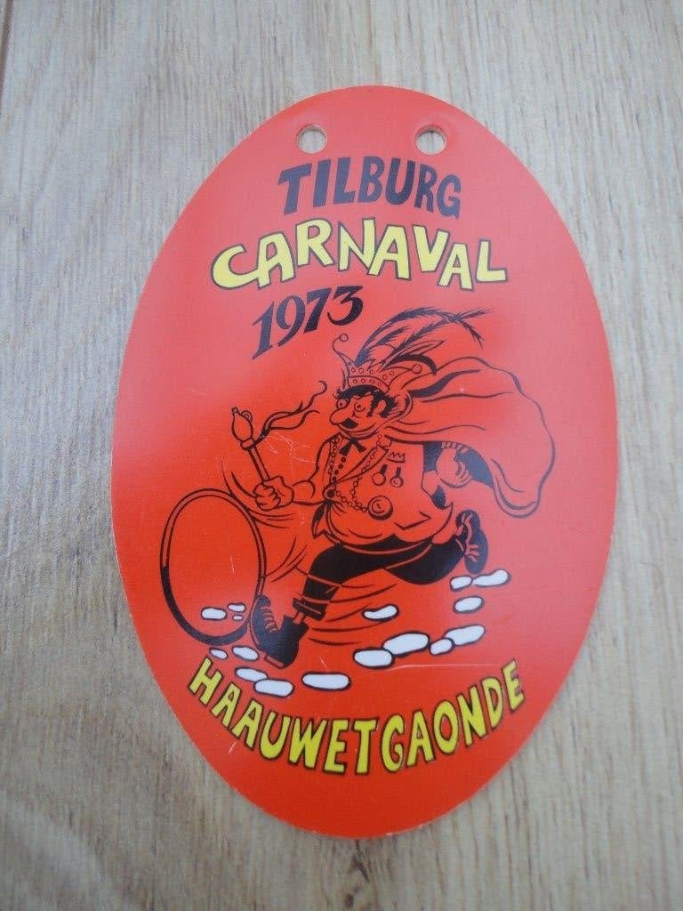 Vintage Tilburg Carnaval 1973 HAAUWETGAONDE jaarmotto, Ophalen of Verzenden, Gebruikt, Feestartikel, Carnaval