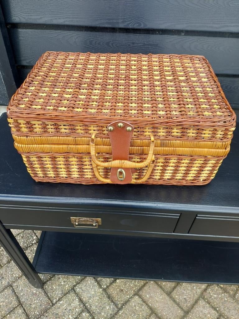 Picknickmand rotan vintage rieten picknickmand, Ophalen of Verzenden