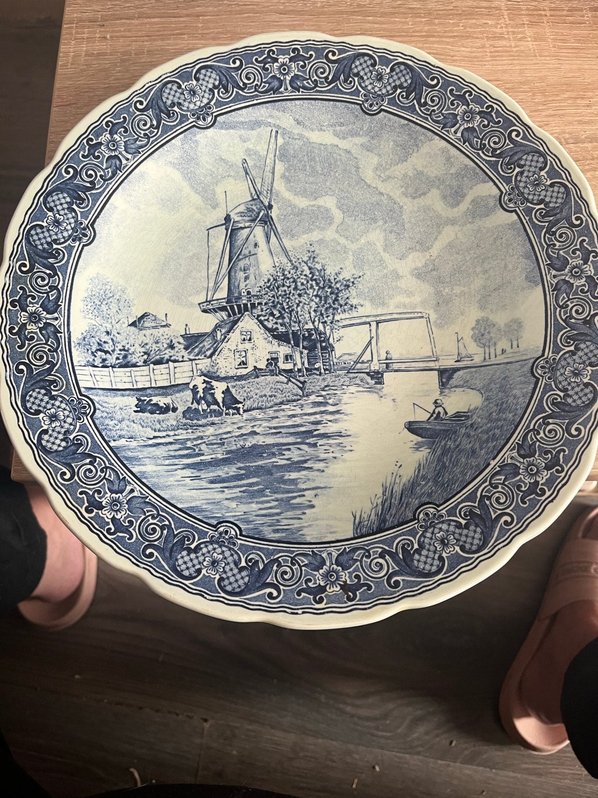 Vintage Boch Delfts wandbord met molenlandschap, Ophalen