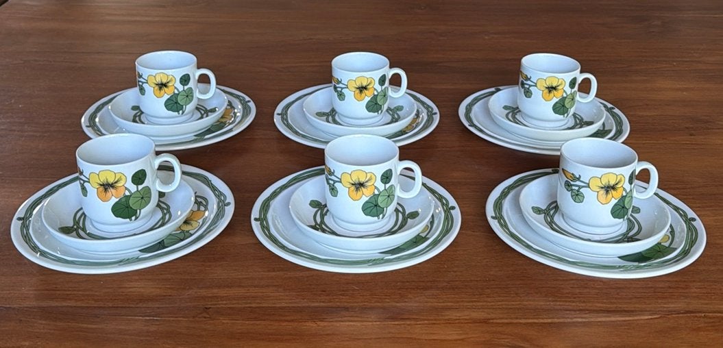 6 persoons ontbijtservies Thomas Scandic Flowers, Overige merken, Vintage, Ophalen of Verzenden, Zo goed als nieuw