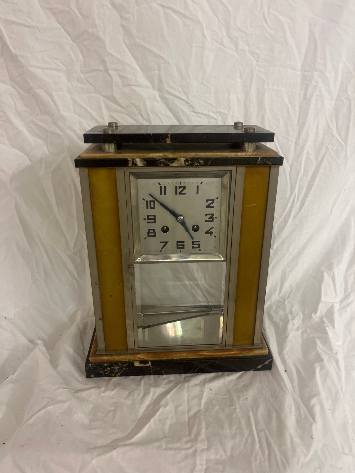 Art Deco Tafelklok - Marmer en Chroom Bakeliet, Ophalen