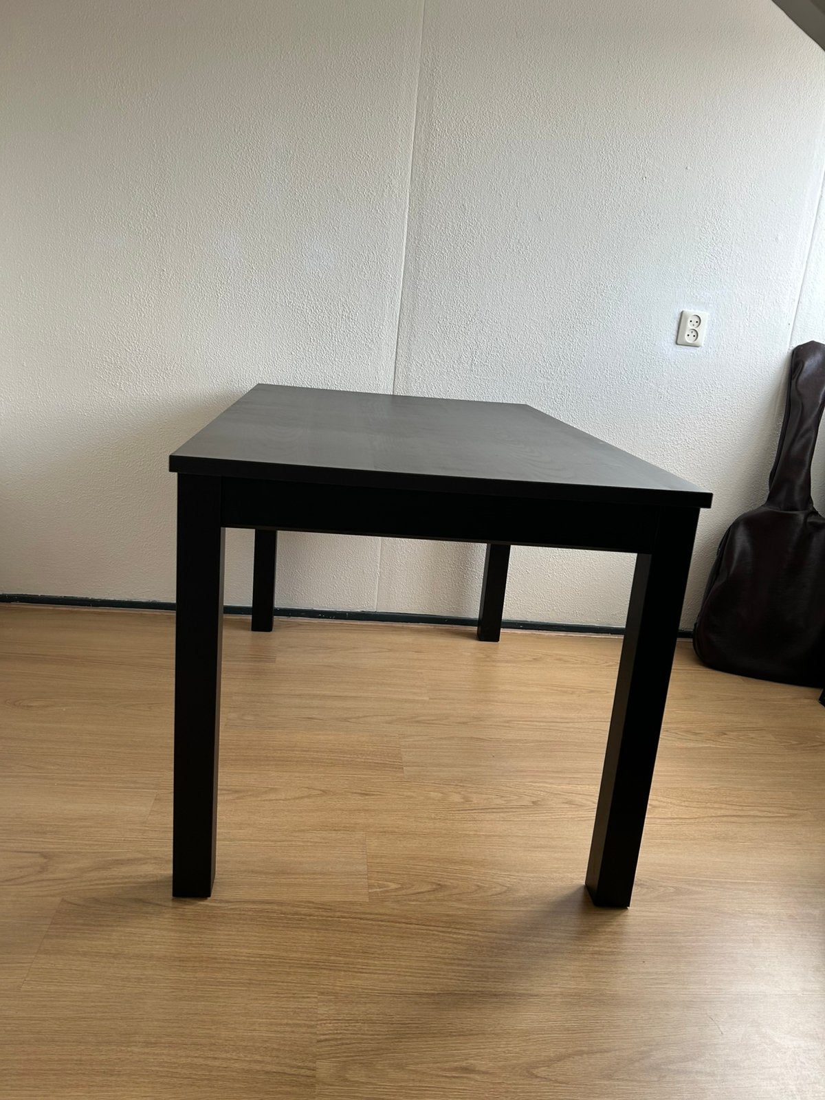 Uitschuifbare eettafel - donkerbruin/zwart hout, Ophalen, Gebruikt, 200 cm of meer, 50 tot 100 cm