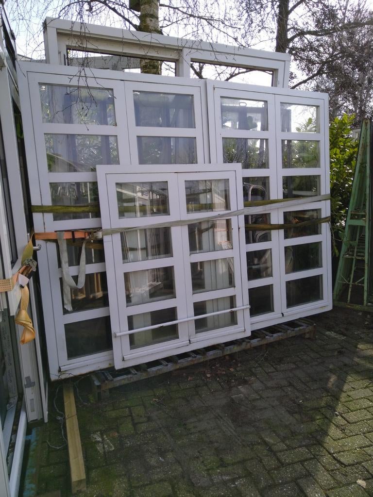 kozijn met dubbel tuindeuren, Doe-het-zelf en Verbouw, Binnendeur, Ophalen of Verzenden, Zo goed als nieuw, Glas