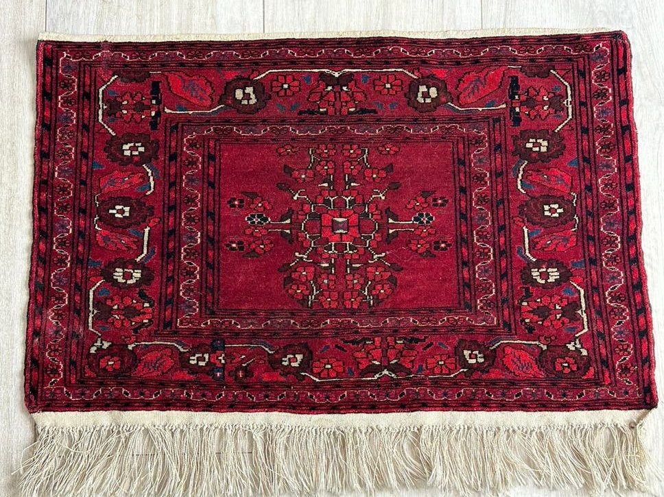 Vintage oosters wollen wandkleed met ophang ringen, Antiek en Kunst, Ophalen of Verzenden