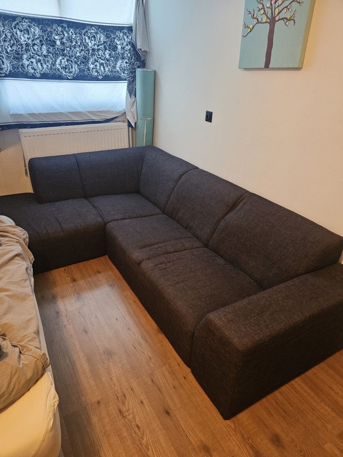 Donkergrijze hoekbank, Ophalen, Gebruikt, Stof, Modern