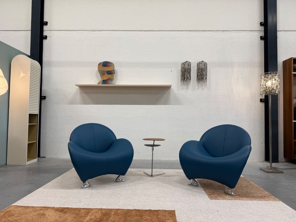 2 Nieuw Leolux Papageno fauteuil blauw leer design stoel, Huis en Inrichting, Leolux, Info@leolux.nl, Nieuw, Ophalen of Verzenden