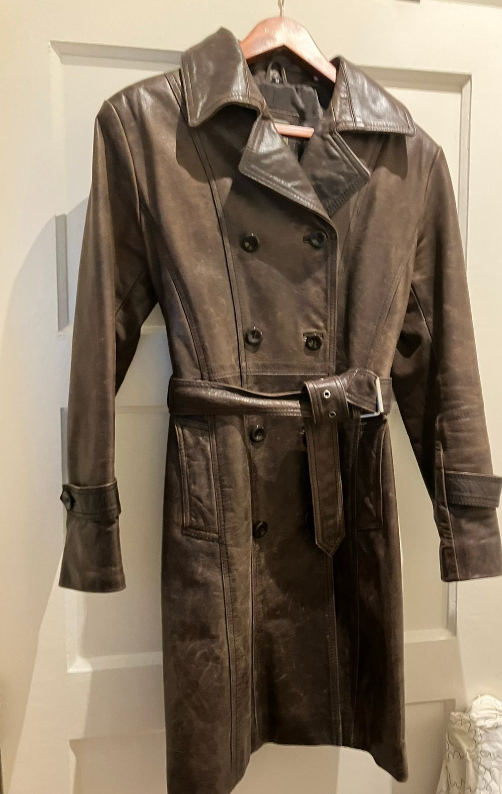 Stevige leren trenchcoat dames lederen jas leren leer leder, Ophalen of Verzenden, Gedragen, Bruin
