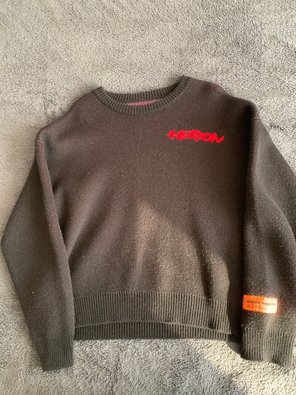 Heron Preston Flaming Knit crewneck maat L, Ophalen of Verzenden, Zo goed als nieuw, Maat 48/50 (M), Zwart