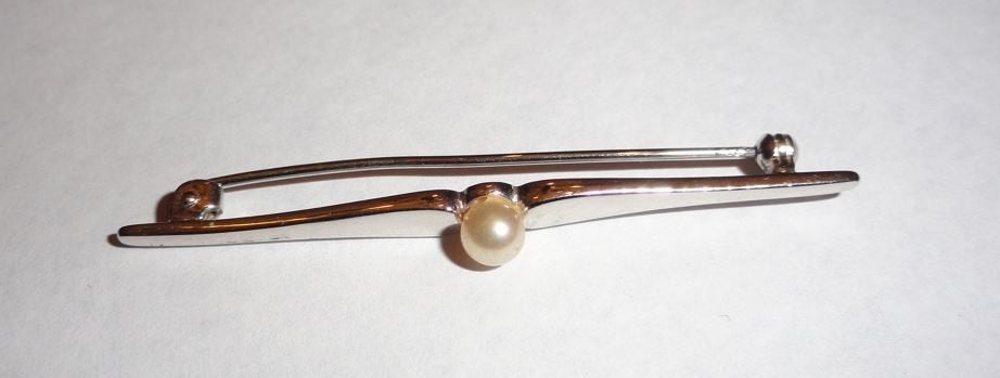 Broche parel zilver modern design, 4 tot 7 cm, Verzenden, Zo goed als nieuw, Zilver