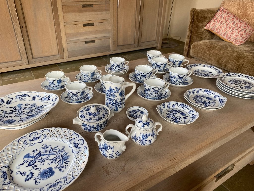 Uitgebreid Blue Danube Servies (Zwiebelmuster) – 32-delig, Ophalen, Gebruikt, Overige stijlen, Porselein