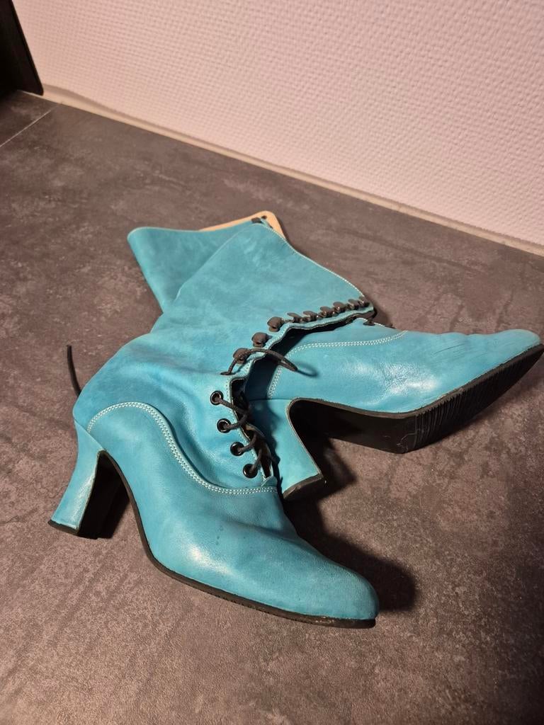 Victoriaanse veterlaarzen turquoise groen leer maat 39/40, Kleding | Dames, Schoenen, Gedragen, Lage of Enkellaarzen, Groen, Ophalen of Verzenden