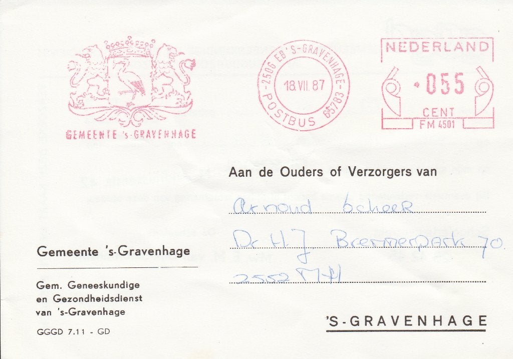 DEN HAAG 1987 GGD oproep bezoek Schoolarts, Verzenden, 1980 tot heden, Gelopen, Zuid-Holland